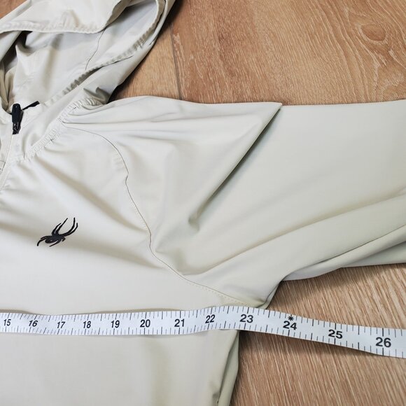 Spyder Windbreaker Jacket Mens Medium Beige Hoodie Full Zip Golf Hiking Outdoor - Picture 13 of 14